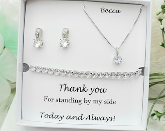 Sterling Silver Cubic Zirconia Jewelry Set, Bridesmaid Gift