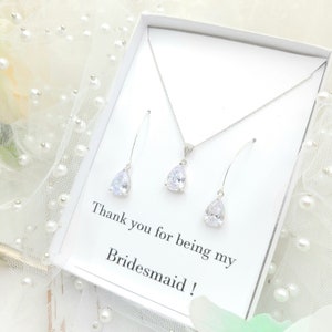 925 Sterling silver Ear Wire Cubic Zirconia Teardrop Earring & Necklace Set. Bridesmaid Necklace add Earring Set.  Bridal jewelry Set.