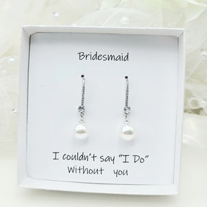 Cubic Zirconia Long Ear Hook with 10MM. 8MM Round Pearl Earring. Silver, Gold  Round Pearl Earring. Bridesmaid Earring. Bridal Earring.