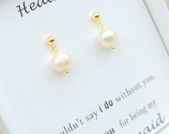 Fresh water pearl Dangle Earring. Stud Ball with 8MM Pearl Dangle Earring. 925 S Ear Post  Bridesmaid Earring. Flower girl Earring.