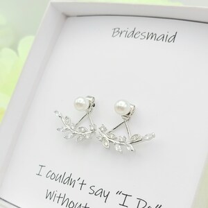 Pearl Earring Crawler. Silver Leaf with Pearl Earring Crawler. Cubic Zirconia Leaf Crawler.  Bridesmaid Earring. Bridesmaid Crawler earring.