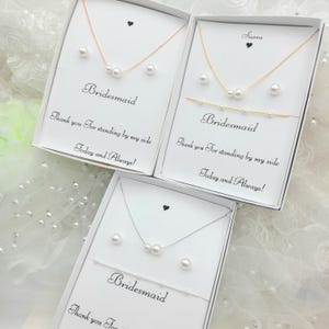 Bridesmaid 8mmPearl Jewelry Set with Message Card. - 925 Silver Ear Post.DAINTY Chain . Bridesmaid Jewelry 3Set-2Style image 10