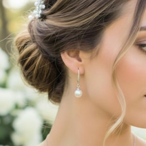 925 Sterling  Ear Hook With 10MM ,8MM Round Pearl  Jewelry Set.  Simple and Elegant Bridesmaid Jewelry Set. Minimalist Jewelry Set-3Colors