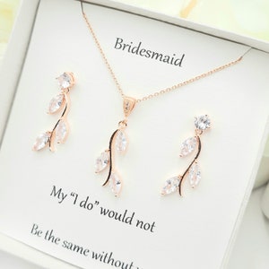 Cubic Zirconia Leaf Necklace , Earring Set. ROSE GOLD, SILVER  Cubic Leaf Necklace Earring Set. Bridesmaid Jewelry Set. Bridal Jewelry Set.