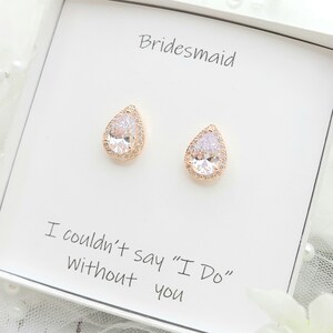 Rose Gold Cubic Zirconia Tear Drop Stud Earrings, Bridesmaids Gift, Silver Bridesmaid Teardrop Stud Earrings. Rose Gold Teardrop Earring.