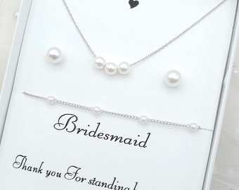 Tiny  5mm Mini Pearl Necklace and 925 Ear Post 8mmStud Earring Set.Bridesmaid Gift for Her  Minimalist Pearl Jewelry Set.- 3Colors/2Style
