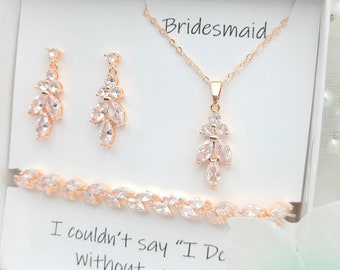 Leaf Necklace & Earring , Bracelet 3Set. Rose Gold , Silver  Leaf Necklace and Earring.  Bridesmaid Jewelry Set. Bridal Jewelry set.