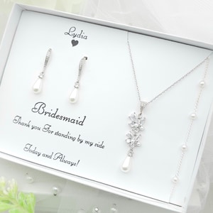 Minimalist Perlenohrring, Armband, Halskette 3set Brautjungfer Schmuck. Hochzeit Schmuck Set. Brautschmuck Set.
