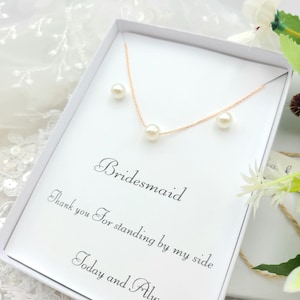 8mm pearl With Dainty Necklace,Bracelet, 925 Ear Post Stud Earring 3Set.Silver, Gold, Rosegold Pearl Bridesmaid Jewelry Set. 3Colors,3Set image 4