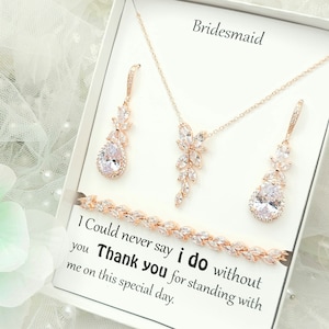 Bridesmaid SILVER Wedding Jewelry Set. Bridesmaid ROSE GOLD Wedding Jewelry Set. Bridal Necklace, Earring, Bracelet Set.