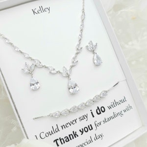 SILVER Tiny Teardrop Necklace,Earring, Bracelet Set.ROSE gold Bridesmaid Jewelry Set. GOLD Bridal Jewelry Set. Wedding Necklace set.-3Colors