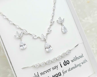 SILVER Tiny Teardrop Necklace,Earring, Bracelet Set.ROSE gold Bridesmaid Jewelry Set. GOLD Bridal Jewelry Set. Wedding Necklace set.-3Colors