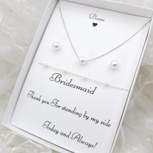 8mm pearl With Dainty Necklace,Bracelet, 925 Ear Post Stud Earring 3Set.Silver, Gold, Rosegold Pearl Bridesmaid Jewelry Set. -3Colors,2style