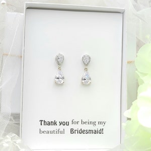 Silver Double Tear Drop Earring . Silver Cubic Zirconia  Tear Drop  Earring Set. Tear Drop  Bridesmaid Earring Set.