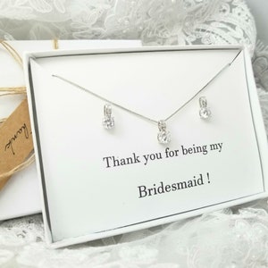 CZ Diamond Solitaire Necklace and Earring Set. Bridesmaid Solitaire Necklace and Earring Set.