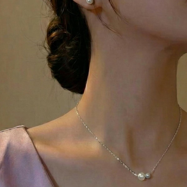 6+8 8mm pearl With Dainty Necklace,Bracelet, 925 Ear Post Stud Earring 3Set.MinimalPearl Bridesmaid Jewelry Set.Daily Jewelry-3Colors,2style