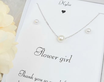 Flower Girl 8mm Pearl Necklace & 6mm Pearl Stud Earring Set. Bridesmaid 6mm Pearl Stud Earring ,8mm Necklace Set. Bridesmaid Gift.