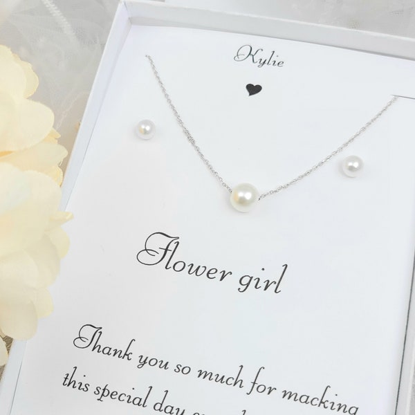 Flower Girl 8mm Pearl Necklace & 6mm Pearl Stud Earring Set. Bridesmaid 6mm Pearl Stud Earring ,8mm Necklace Set. Bridesmaid Gift.