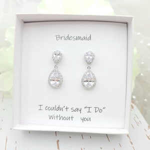 Double Teardrop Earring. Silver,Gold Double Teardrop Push Back Earring. Push Back & Clip On Zirconia Earring. Bridesmaid Earring.