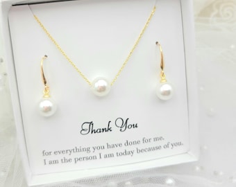 925 Sterling  Ear Hook With 10MM ,8MM Round Pearl  Jewelry Set.  Simple and Elegant Bridesmaid Jewelry Set. Minimalist Pearl Set-3Color