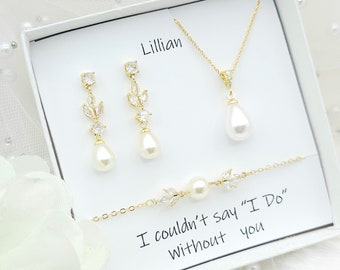 GOLD, Silver,ROSE GOLD Leaf with 10MM Teardrop Earring,Necklace, Bracelet 3Set. Bridesmaid Jewelry Set. Bridal Jewelry Set.-3colors