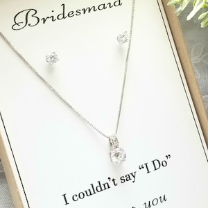 CZ Daimond Solitaire Necklace. Bridesmaid Necklace Earring Set.  Bridesmaid jewelry set.  Bridal jewelry Jewelry Set.