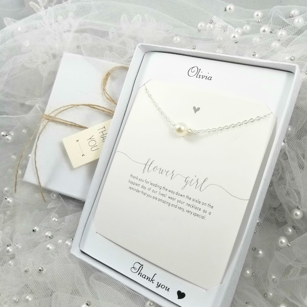 Flower Girl Necklace. Flower Girl Gift. Silve Flower Girl Pearl necklace. Flower Girl Gold pearl necklace.