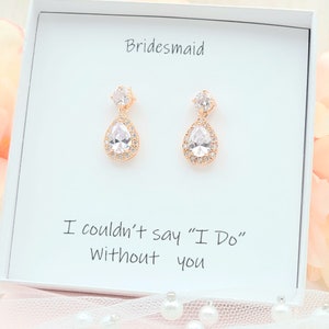 AAA CZ Rose Gold Tear Drop Bridesmaid Earring.  CZ Round with Tear Drop Earring. Rose Gold Tear Drop Earring.