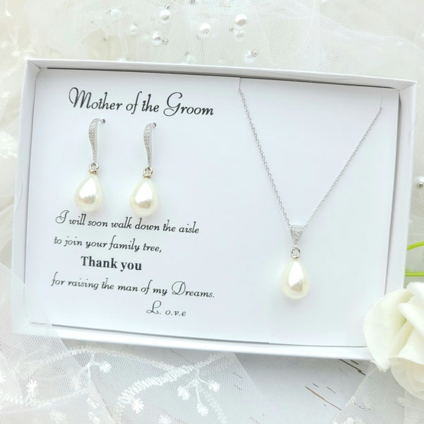 Mother of the Groom Necklace, Earring Set. Mother of Bride Necklace ,Earring Set. 12MM Rose Gold , Silver Pearl jewelry Set.