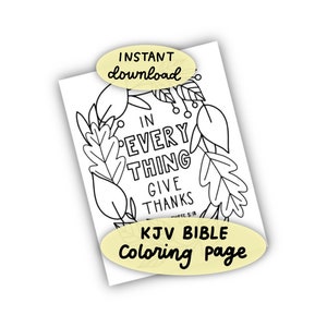 KJV Bible Verse Coloring Page / Instant Download / In Every Thing Give Thanks / Thanksgiving Family Activity / Thanksgiving Bible Craft