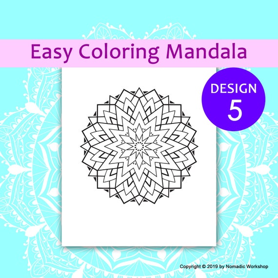 Easy Mandala Coloring Pages Easy Coloring Pages Mandala Etsy