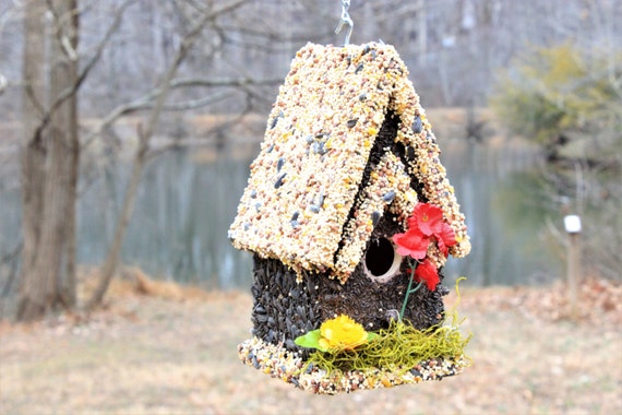 Handmade Edible Birdhouse Tall White Unique Reseedable Bird Etsy