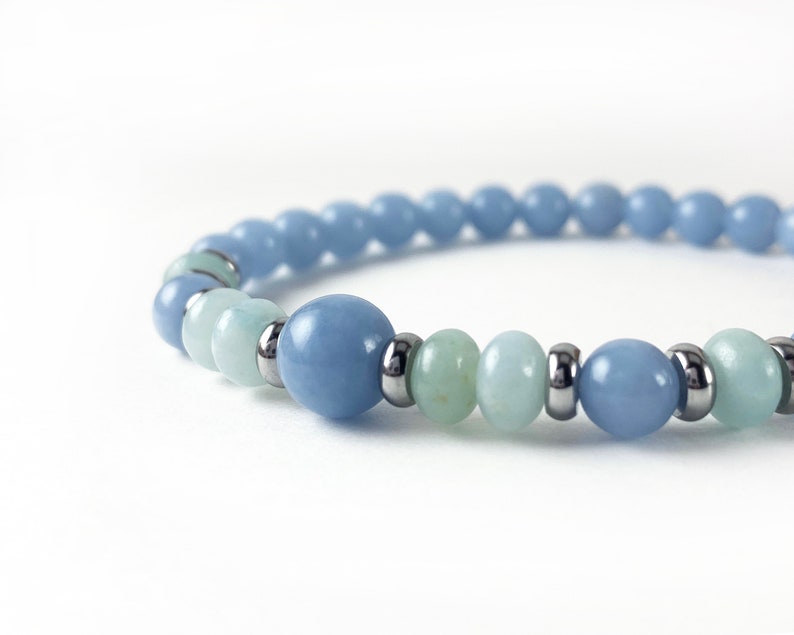 Amazonite Bracelet Light Blue Bracelet Custom Angelite Bracelet with Amazonite and Stainless Steel Angelite Stacking Bracelet