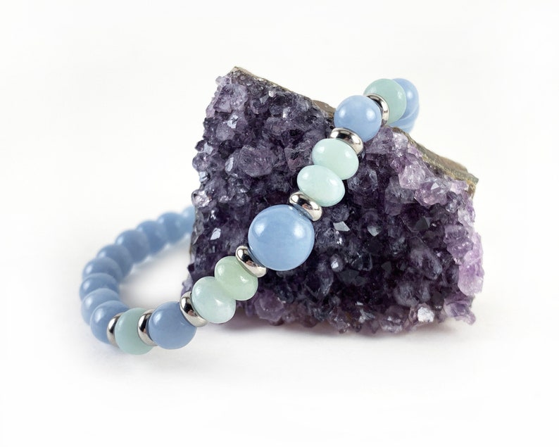 Amazonite Bracelet Light Blue Bracelet Custom Angelite Bracelet with Amazonite and Stainless Steel Angelite Stacking Bracelet