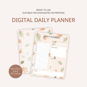 Fall Leaves Digital Daily Planner Notebook | US Letter Size | Sunday or Monday Start | PDF Download