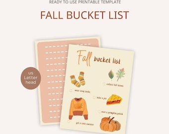 Fall Bucket List Printable | Autumn Activities Check List | US Letter Size
