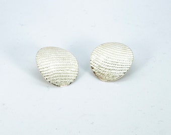 Sterling silver clip earrings with moiré finish, handmade