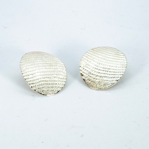 Sterling silver clip earrings with moiré finish, handmade