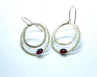 Dancing ovals drop earrings with Rhodolite garnet