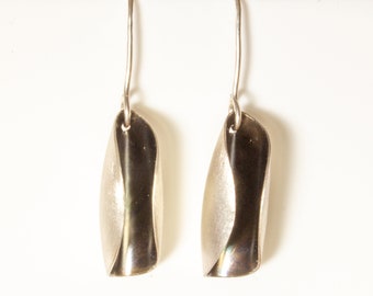 Earrings, drop, “pods” in sterling silver, oxidised internally