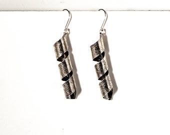 Earrings, drop, sterling silver tight spiral lightly oxidized with a chiffon finish