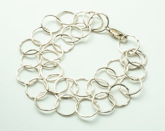 Bracelet with double chain and round links in sterling silver