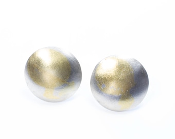 Round clip earrings in sterling silver with 24ct gold details