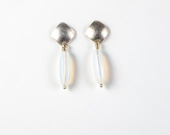 Earrings, drop, with sterling silver moonscape fitting and long moonstone