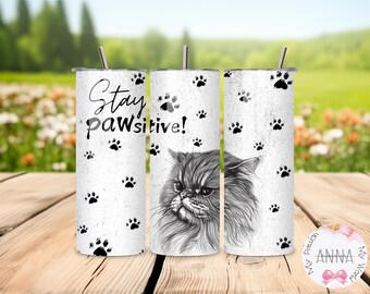 Tumbler Wrap a forma di gatto persiano: design a sublimazione da 20 oz e 30 oz (download digitale)