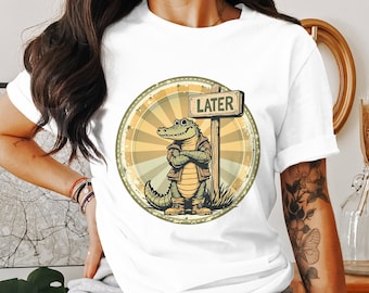 Funny Alligator PNG Clipart, Trendy Gator with Sign (Digital Download)