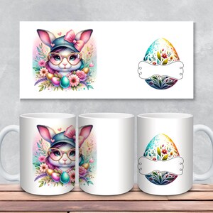 Easter Bunny Mug Wrap, Cute Bunny with Glasses, 15 oz and 11 oz Mug Wrap, Easter Sublimation Mug Wrap, Digital Download, Spring Mug Design