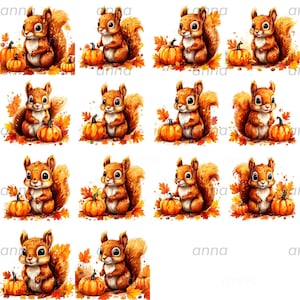 14 PNG Cute Autumn Squirrel Clipart - Instant Download Sublimation Design for Fall Decor