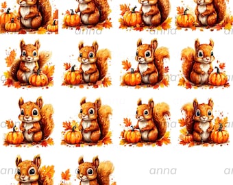 Cute Autumn Squirrel Clipart – Fall Decor PNG (Instant Download)