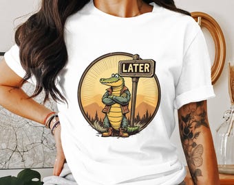 "Lustiger Alligator ""Später"" Zeichen Clipart: Reptil PNG (digitaler Download)"